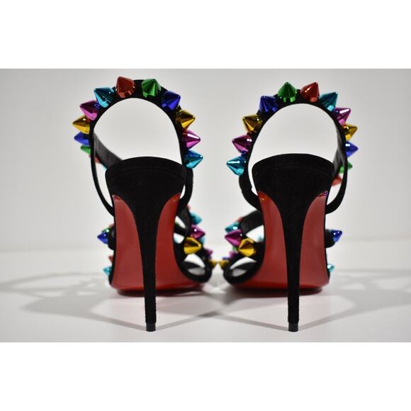 Christian Louboutin Spikita Strap 100 Black Suede Strappy Sandal Heel Pump 39 - Picture 9 of 10